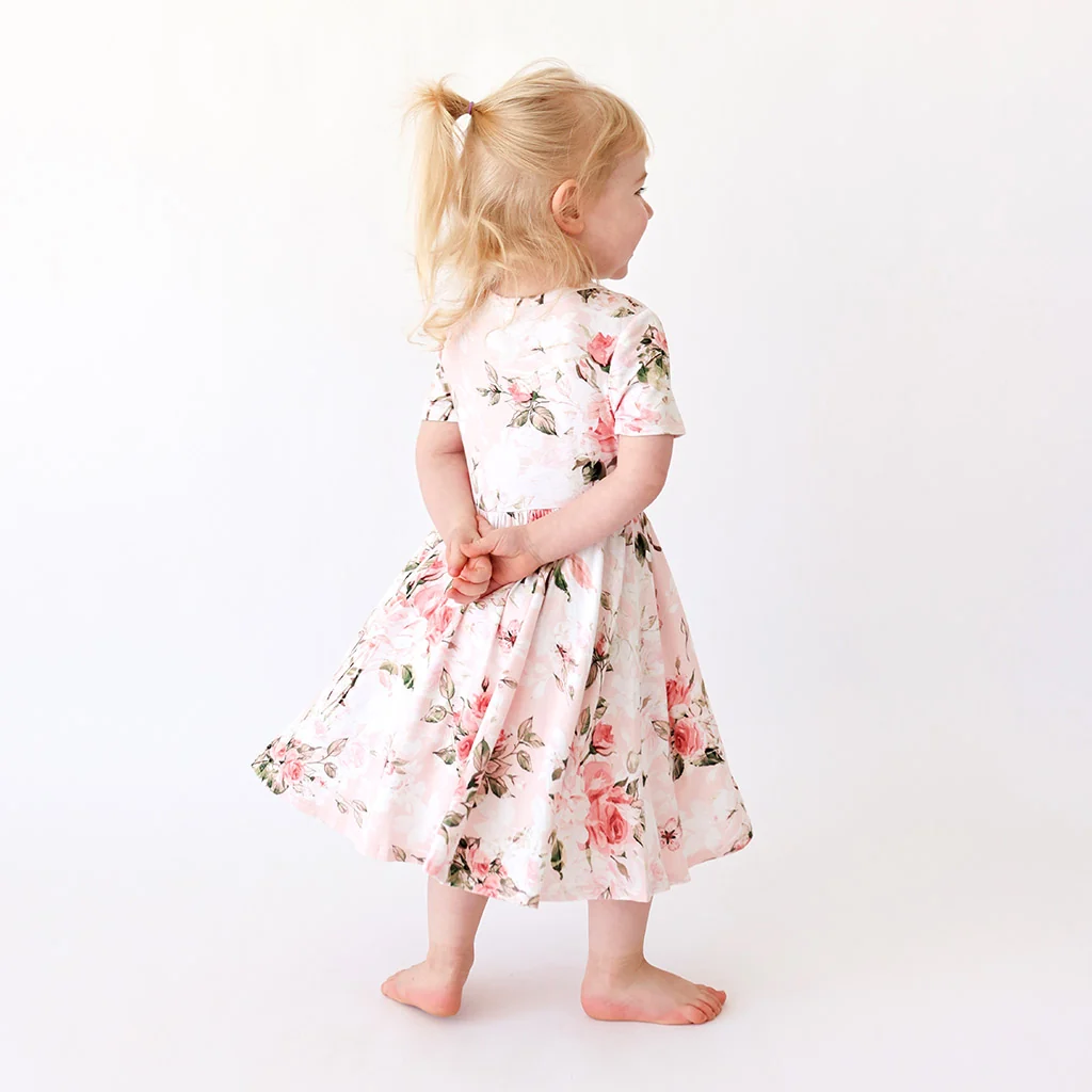 Vintage Pink Rose Twirl Dress