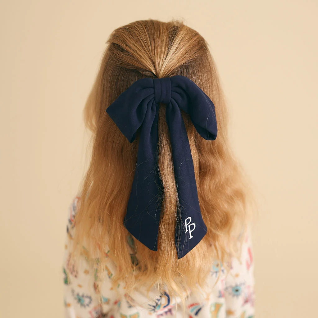 Varsity Navy French Terry Luxe Bow Hair Clip