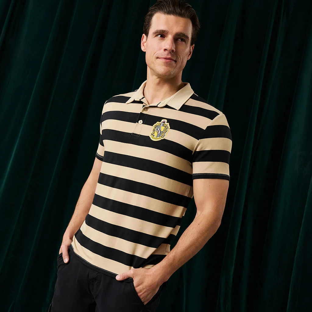 Hufflepuff House Stripe Men's French Terry Polo Shirt