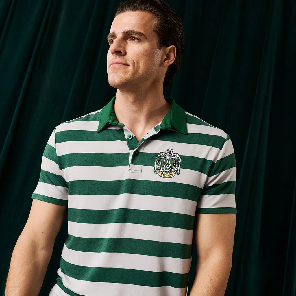 Slytherin House Stripe Men's French Terry Polo Shirt