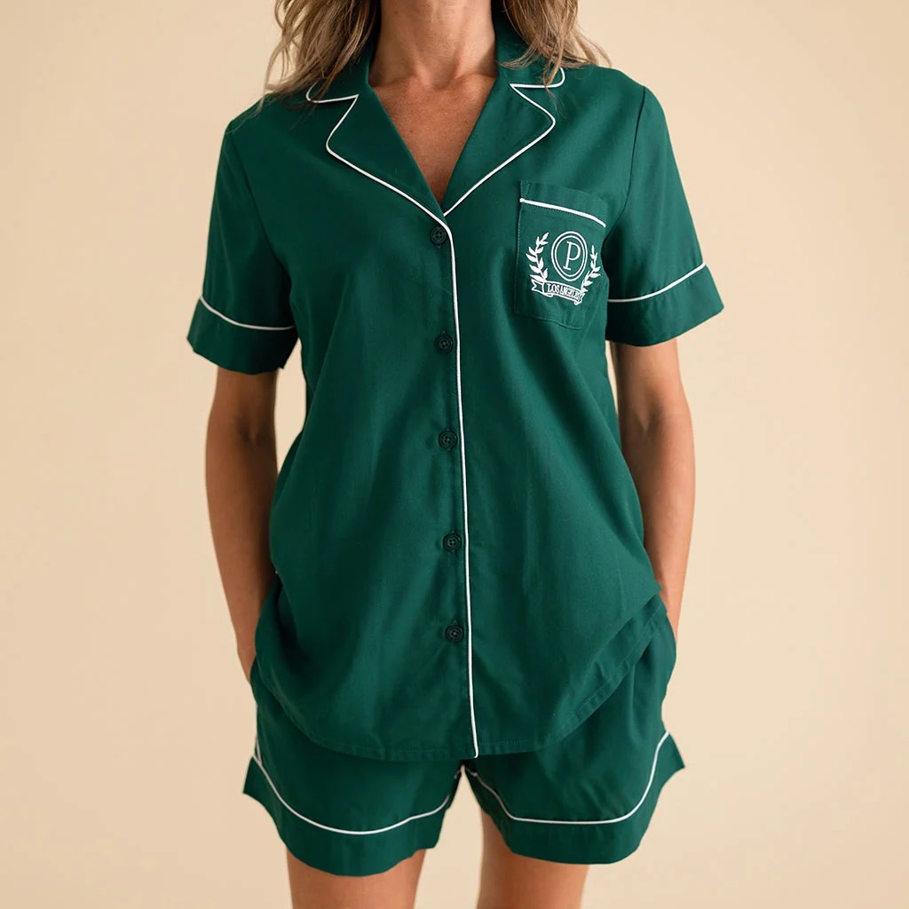 Varsity Green Women's Twill Pajama Short Set