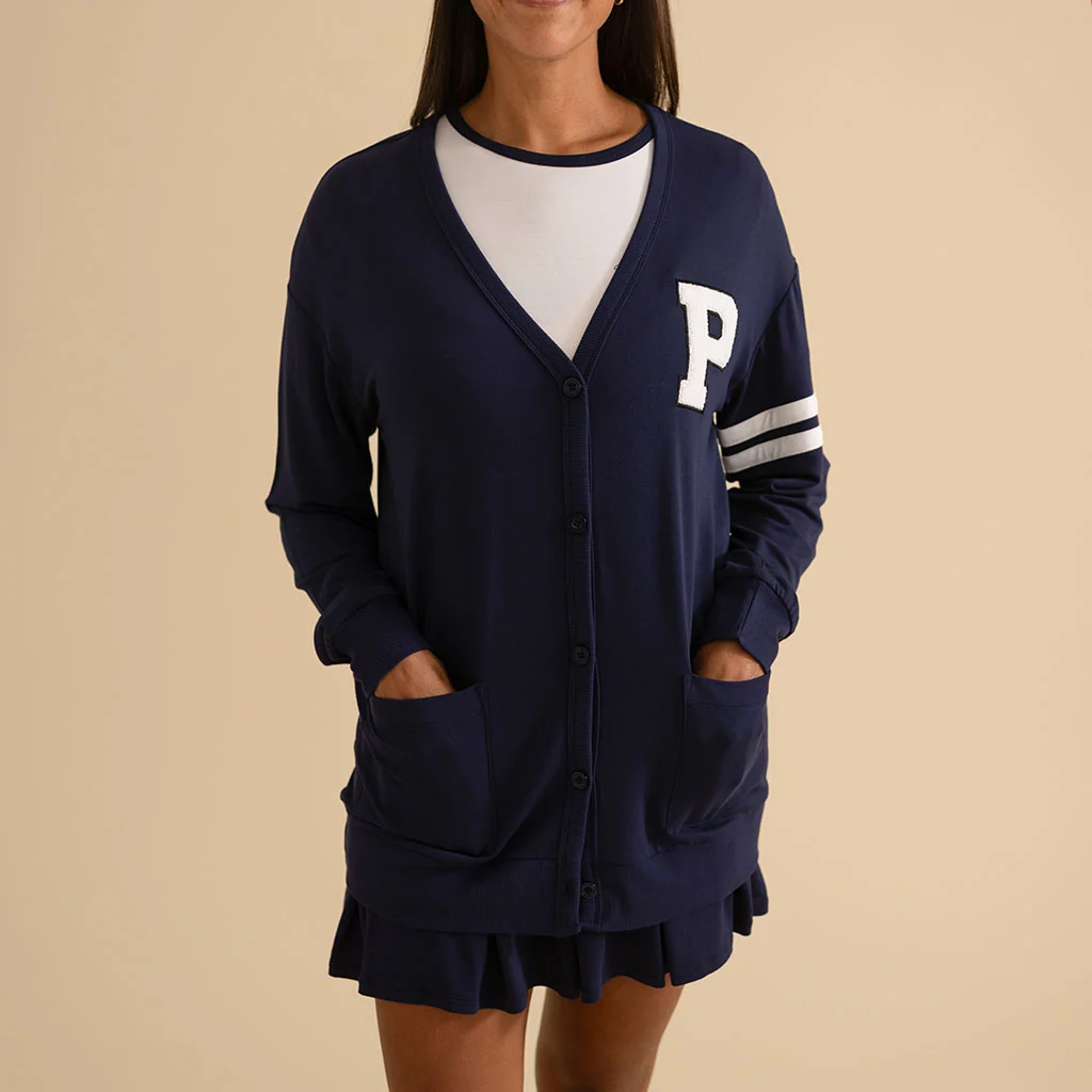 Varsity Navy Women's French Terry Varsity Cardigan