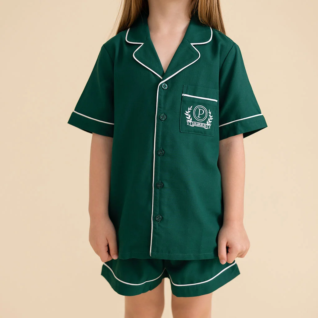 Varsity Green Twill Pajama Short Set