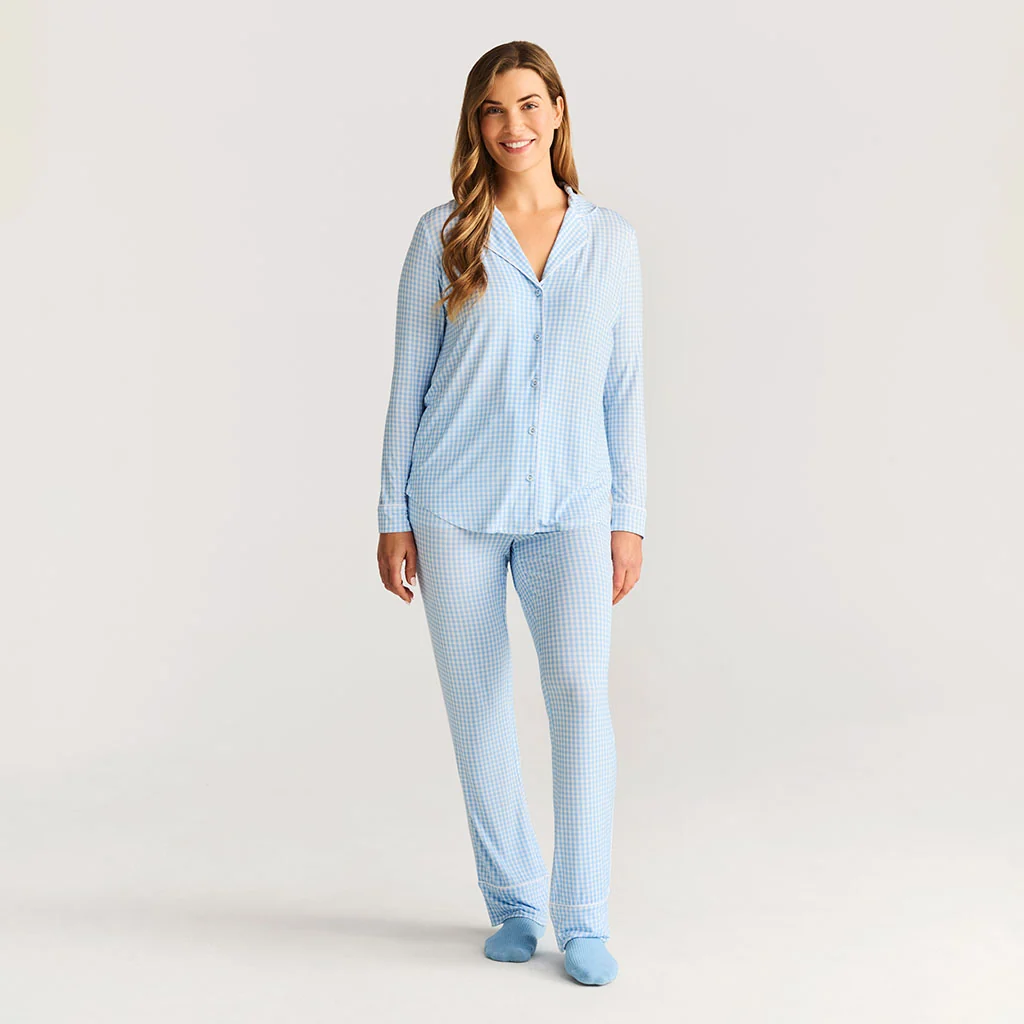 Blue Gingham Women's Luxe Pajama Pant Set