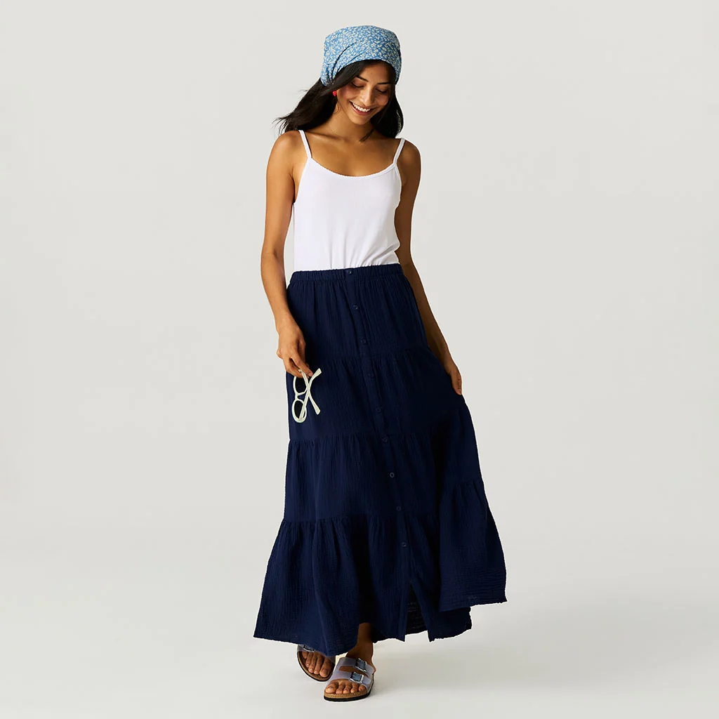 Varsity Navy Women's Cotton Crinkle Maxi Skirt