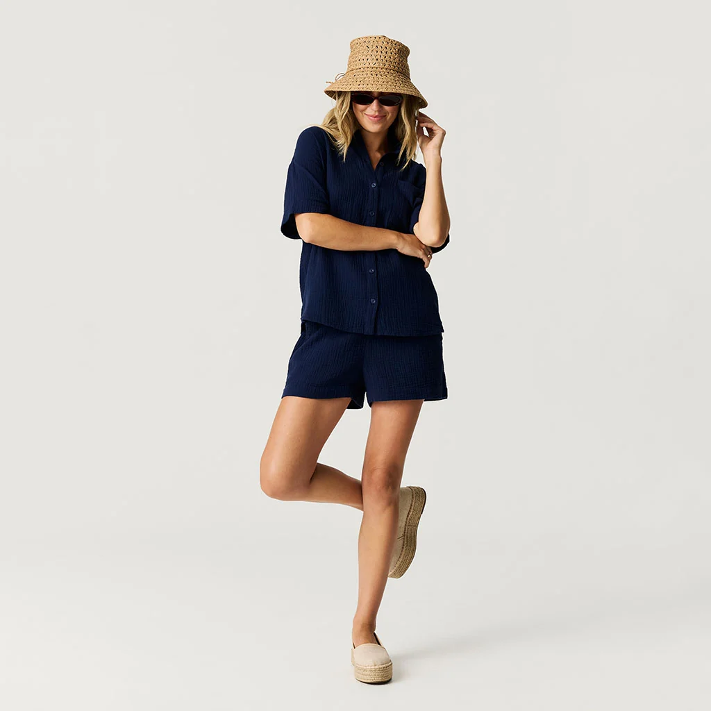 Varsity Navy Women's Cotton Crinkle Short Set