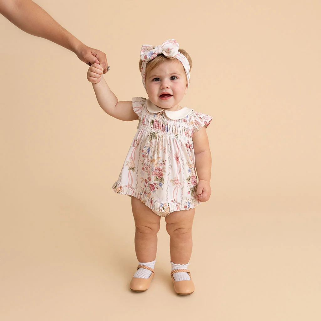 Janey Collared Smocked Ruffled Dress Bummie Set
