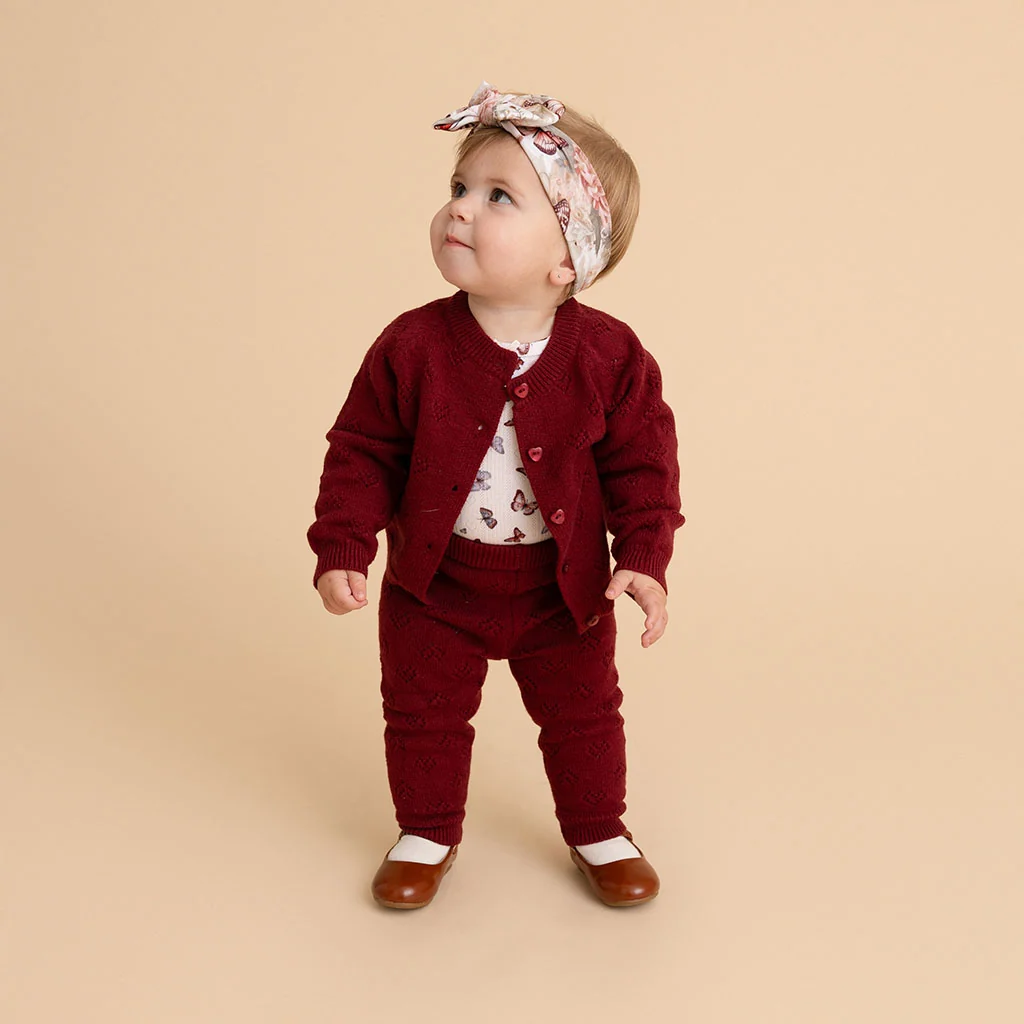 Burgundy Pointelle Cardigan Legging Set