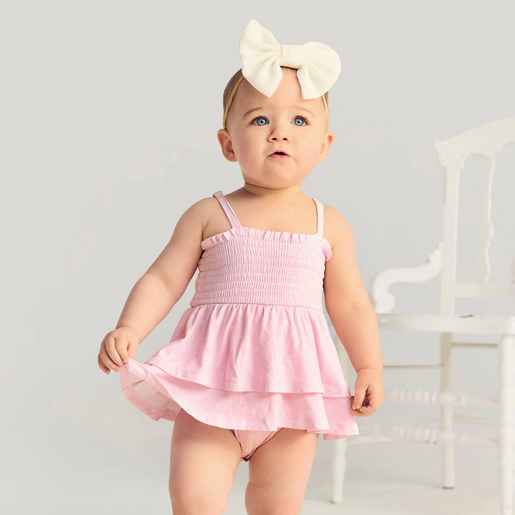 Caroline Dot Smocked Tiered Bodysuit Dress
