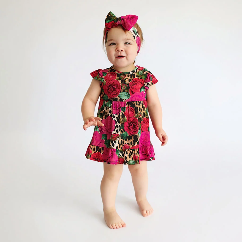 Wild Roses Ruffled Twirl Bodysuit Dress