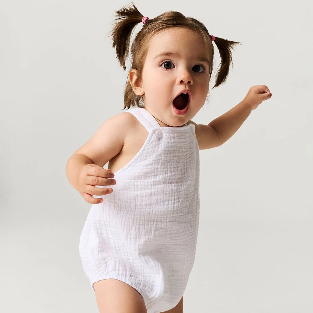 White Cotton Crinkle Bubble Romper