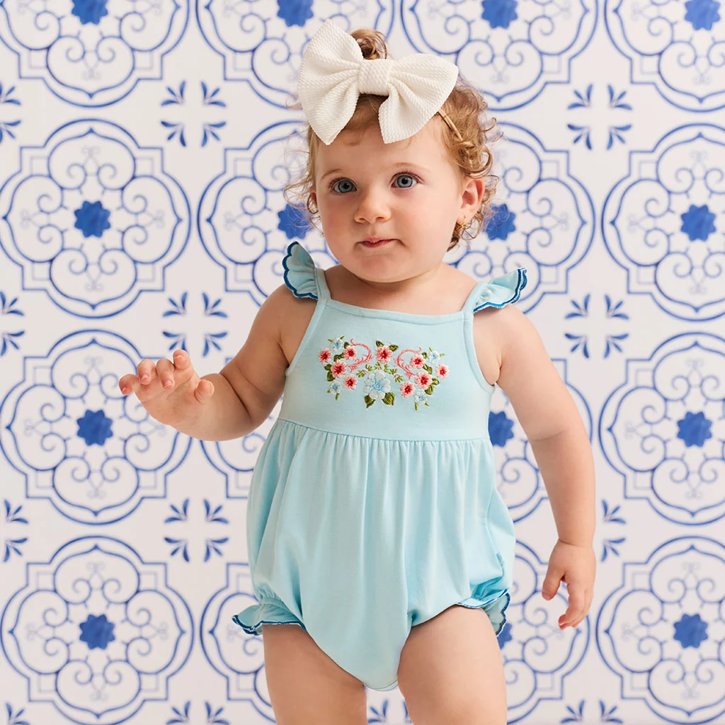 Blue Chiaro French Terry Scalloped Bubble Romper