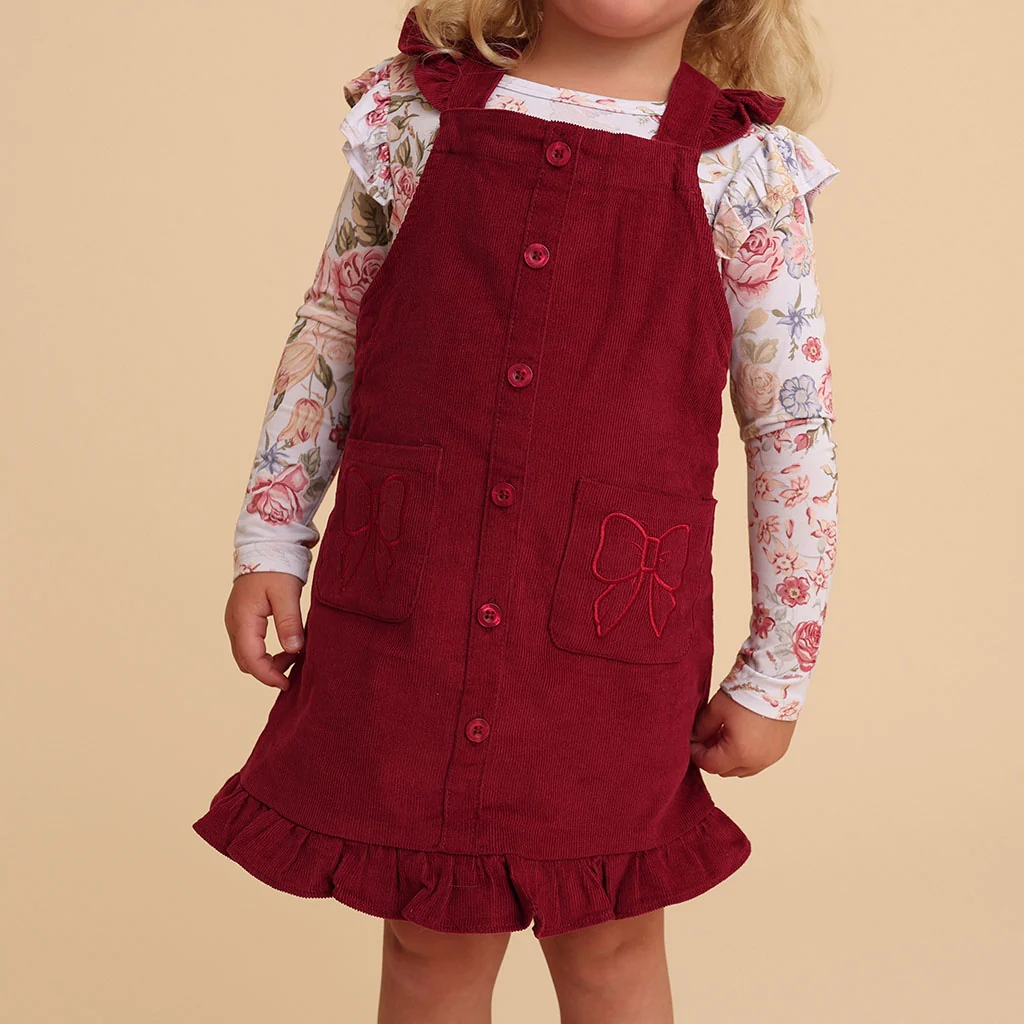 Burgundy Cotton Corduroy Overall Dress