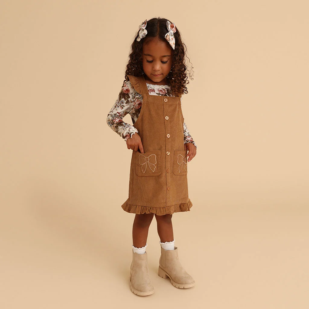 Camel Cotton Corduroy Overall Dress