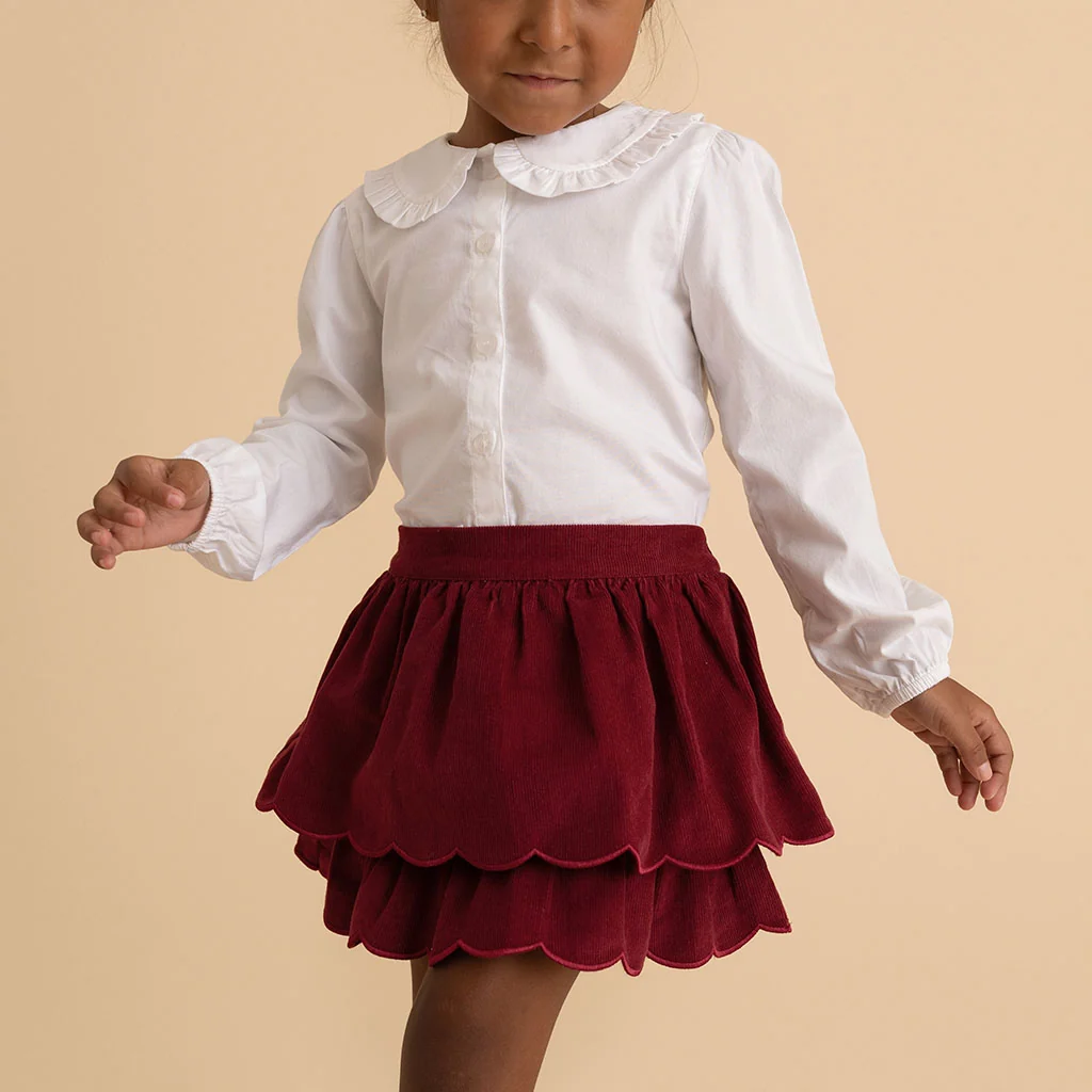 White Bamboo Challis Ruffled Peter Pan Collar Shirt